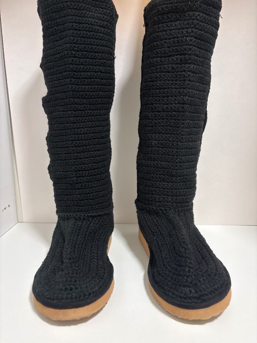 N.Y.L.A. Black Crochet Knit Tall Boots Original Box EUC Size 10